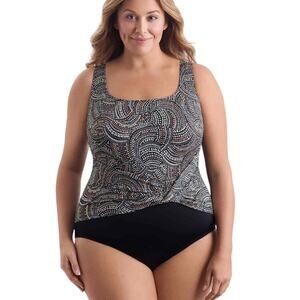 Longitude Long Torso Twist Pull Sash One Piece Swimsuit Size 18 Tummy Control